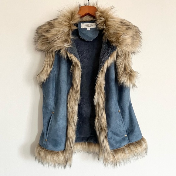 Tasha Polizzi Y2K Penny Lane Suede Faux Fur Luxe Sleeveless Vest Turquoise Teal - Picture 16 of 16